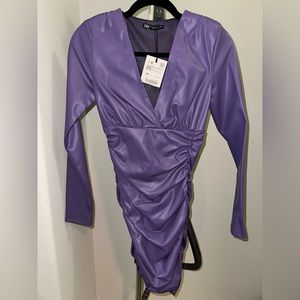 NWT ZARA FAUX LEATHER MINI DRESS, SIZE XS, PURPLE